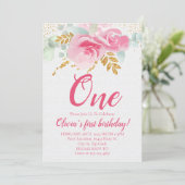 赤面ピンクフローラベビー初誕生日 招待状 (スタンド正面)