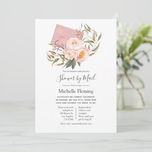 赤面ピンクフローラベビー又はブライダルシャワーバイメール 招待状 (スタンド正面)