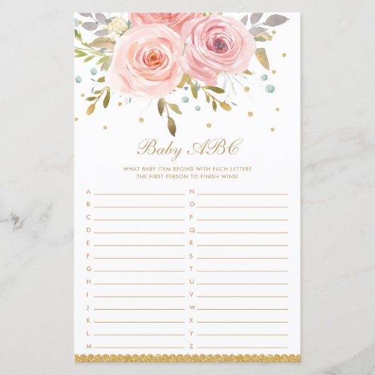 赤面ピンクフローラベビーABCおもしろいベビーシャワーゲーム (正面)