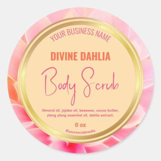 赤面ピンクフローラベージュ金ゴールドフレーム製品ラベル ラウンドシール (正面)