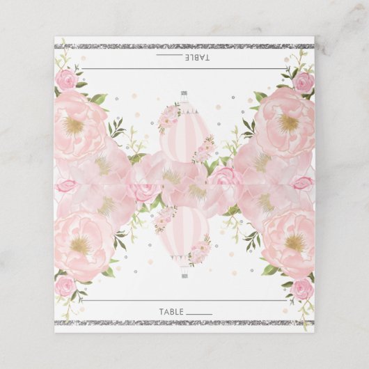赤面ピンクフローラホットエアバルーンゲスト名  プレイスカード (外部開封)