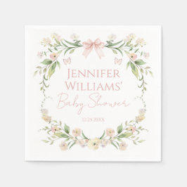 赤面ピンクフローラボウベビーガールシャワー スタンダードカクテルナプキン