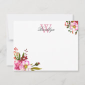 赤面ピンクフローラボタニカルモノグラムのノートカード サンキューカード (正面)