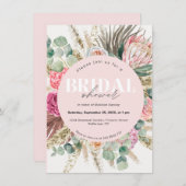 赤面ピンクフローラボヘミアブライダルシャワー 招待状 (正面/裏面)