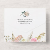 赤面ピンクフローラボホパンパスグラスウッ結婚ドズ オールインワン招待状 (裏面)