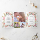 赤面ピンクフローラボホパンパスグラスフォト結婚ズ 三つ折り招待状 (内部)