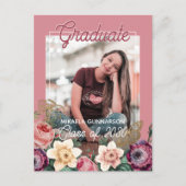 赤面ピンクフローラボホ卒業発表 ポストカード (正面)