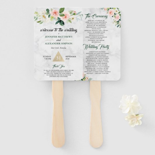 赤面ピンクフローラボホ結婚式 プログラムハンドファン ハンドファン (正面&裏面)