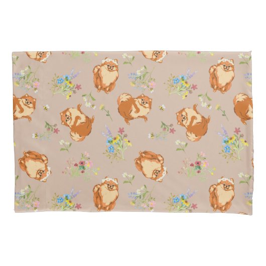 赤面ピンクフローラポメラニア犬犬 枕カバー (正面)