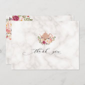 赤面ピンクフローラマーブルブライダルティーパーティーありがとう サンキューカード (正面/裏面)