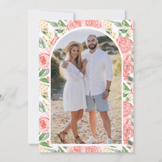 赤面ピンクフローラメイスンジャール写真ブライダルシャワー 招待状 (裏面)