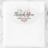 赤面ピンクフローラモダンハート結婚ズ・サンキュー 楕円形シール (バッグ)