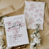 赤面ピンクフローラモダンミニマ結婚リスト 招待状