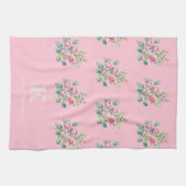 赤面ピンクフローラモノグラム キッチンタオル (横)