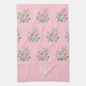 赤面ピンクフローラモノグラム キッチンタオル (縦)