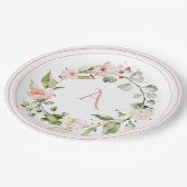 赤面ピンクフローラモノグラ結婚ムエレガントズ ペーパープレート (アングル)