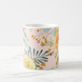 赤面ピンクフローラユーカリグリッターモノグラム コーヒーマグカップ (中央)