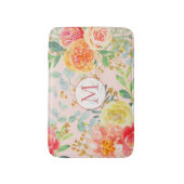 赤面ピンクフローラユーカリグリッターモノグラム バスマット (正面縦)