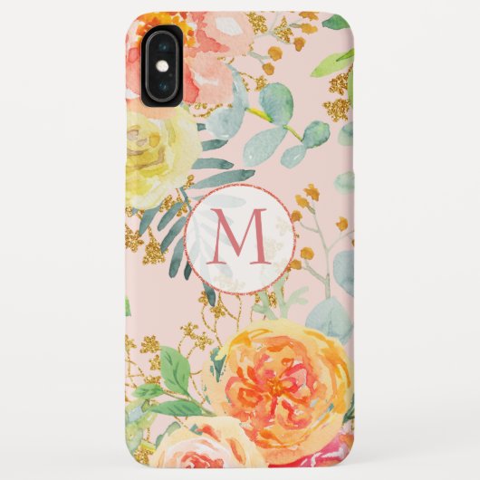 赤面ピンクフローラユーカリグリッターモノグラム Case-Mate iPhoneケース (裏面)