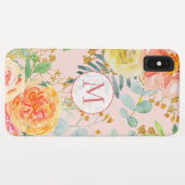 赤面ピンクフローラユーカリグリッターモノグラム Case-Mate iPhoneケース (裏面(横))