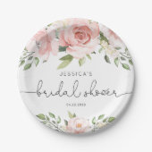 赤面ピンクフローラユーカリブライダルシャワー ペーパープレート (正面)