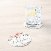 赤面ピンクフローラユーカリブライダルシャワー ラウンドペーパーコースター (インサイチュ)