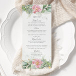 赤面ピンクフローラユーカリプタスグリーンリ結婚ー金ゴールドズ メニュー<br><div class="desc">ピンクの結婚水色ユーカリとフローラを特徴とする美しいメニューカ葉ード。夏の結婚式や春に最適。</div>