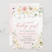 赤面ピンクフローラユーカリプトゥスガールベビーシャワー 招待状 (正面/裏面)