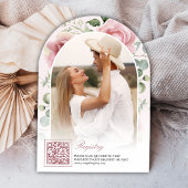 赤面ピンクフローラユーカリプトゥスネイビーブライダルシャワー 招待状