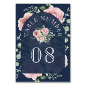 赤面ピンクフローラユーカリプトゥスネイビーブルー結婚ズ テーブルナンバー (正面)