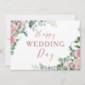 赤面ピンクフローラユーカリプトゥスハッピーウェディングデー カード (正面)