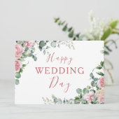 赤面ピンクフローラユーカリプトゥスハッピーウェディングデー カード (スタンド正面)