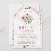 赤面ピンクフローラユーカリ写真ブライダルシャワー 招待状 (正面)
