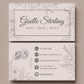 赤面ピンクフローララインアートエレガントスクリプト 名刺