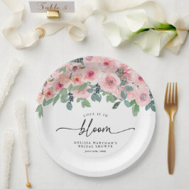 赤面ピンクフローララブイズイン開花ブライダルシャワー ペーパープレート