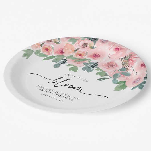 赤面ピンクフローララブイズイン開花ブライダルシャワー ペーパープレート (アングル)