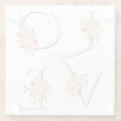 赤面ピンクフローララブタイポグラフィヴァレンティーンズデイ ガラスコースター (裏面)