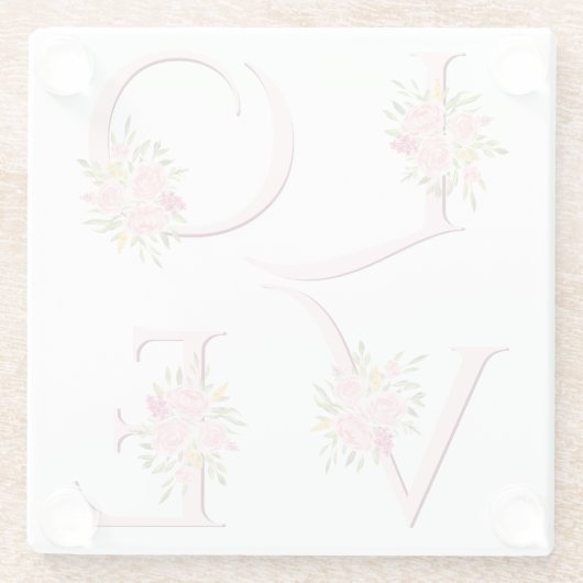 赤面ピンクフローララブタイポグラフィヴァレンティーンズデイ ガラスコースター (裏面)