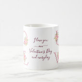赤面ピンクフローララブタイポグラフィヴァレンティーンズデイ コーヒーマグカップ (中央)