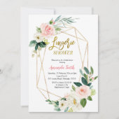 赤面ピンクフローラランジェリーシャワーベビーシャワー 招待状 (正面)