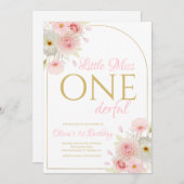 赤面ピンクフローラリトル恋しく思オネダーフル誕生日 招待状 (正面/裏面)