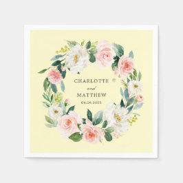 赤面ピンクフローラリースオンイエロー スタンダードカクテルナプキン