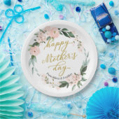 赤面ピンクフローラリースハッピーマザーズの日 ペーパープレート (パーティー)