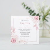 赤面ピンクフローラリースベビーガールバプテスマV2 招待状 (スタンド正面)