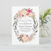 赤面ピンクフローラリース婚約パーティ 招待状 (スタンド正面)