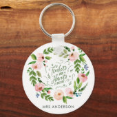 赤面ピンクフローラリース感謝していユー先生ギフト キーホルダー (正面)