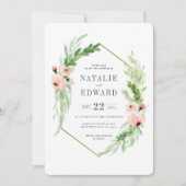 赤面ピンクフローラリース結婚式招待状 セーブザデート (正面)