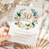 赤面ピンクフローラリース結婚50周年 招待状