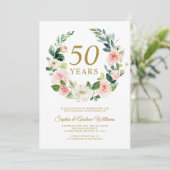 赤面ピンクフローラリース結婚50周年 招待状 (スタンド正面)