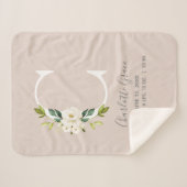 赤面ピンクフローラレターCベビースクリプト誕生統計 シェルパブランケット (正面(横))